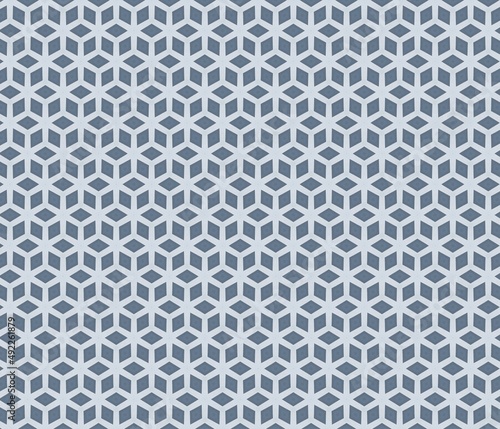 Isometric cube pattern toned in grey color. For wall floor tiles, fabric. Geometric design. Illustration.