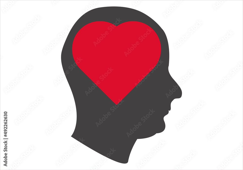 Icono de cabeza con corazón por la salud mental.