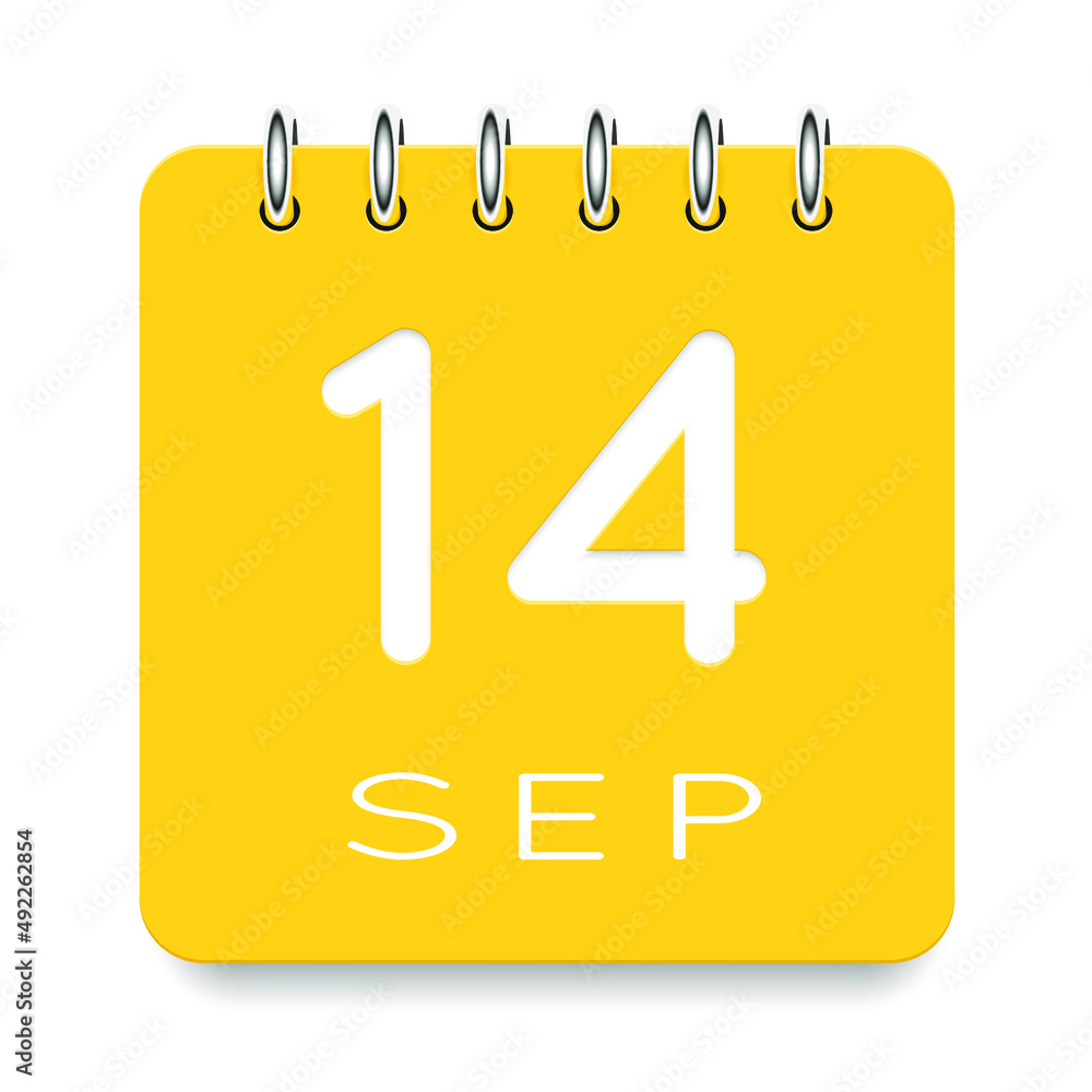 14 day of the month. September. Cute yellow calendar daily icon. Date
