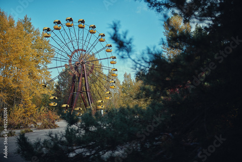 amusement park wheel in abandoned city of Pripyat in the Chernobyl zone © dimik_777