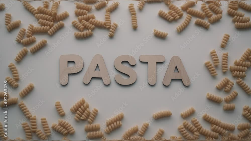 The Word Pasta White Background, Stop Motion The Word Pasta White Background, Stop Motion