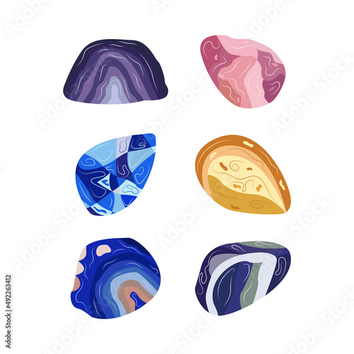Set of Gemstone magic. Bright and shiny. Amethyst and aventurine, quartz and calcite, sodalite stone. Colorful vector isolated illustration hand drawn collection © Ольга Е