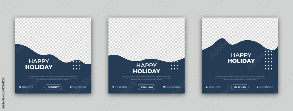 Holiday and tour advertisement banner design. set of editable template post for social media ad.
