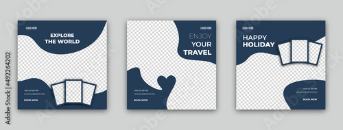 Holiday and tour advertisement banner design. set of editable template post for social media ad.