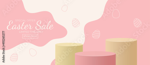easter sale web banner design podiums trendy vector illustration. Easter sale background