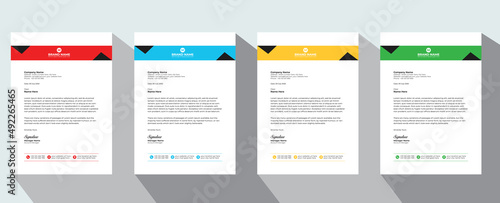 Professional Abstract corporate Letterhead template Design for Advertising Company Profile Layout, Letterhead Design Simple, And Clean Print-ready with Red, Orange, Blue and Green CMYK Color 28