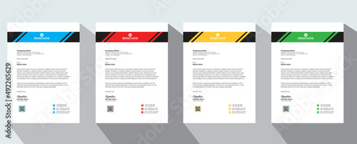 Professional Abstract corporate Letterhead template Design for Advertising Company Profile Layout, Letterhead Design Simple, And Clean Print-ready with Red, Orange, Blue and Green CMYK Color 29