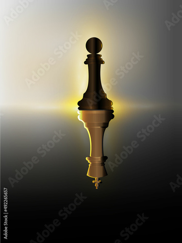 illustration of a chess pawn with king reflection