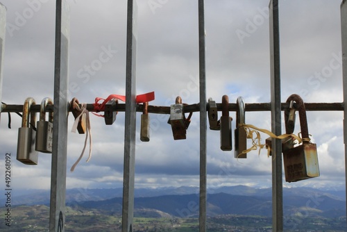 Metal padlocks with mountain background