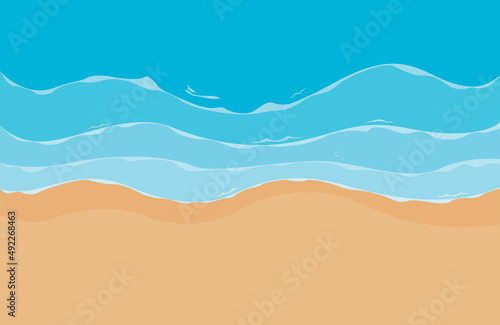 Rough sea and beach. Vector outdoor drawing.