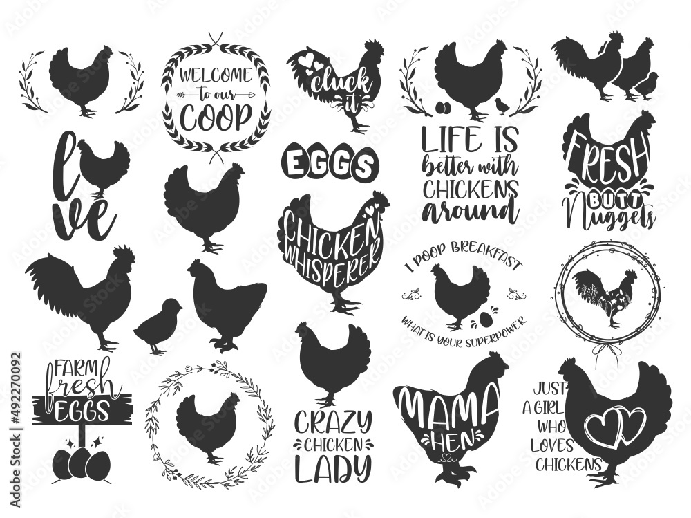 Chicken SVG bundle hand-drawn, chicken SVG, rooster SVG, chicken SVG funny, crazy chicken lady SVG, chicken whisperer SVG - obrazy, fototapety, plakaty 