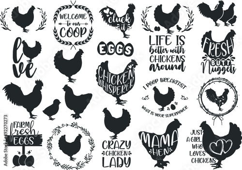 Chicken bundle hand-drawn, chicken, rooster, chicken funny, crazy chicken lady, chicken whisperer, Chicken vector