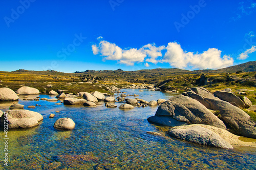 Crystal clear water of the Snowy River, in the mountains of Kosciuszco National Park, New South Wales, Australia 