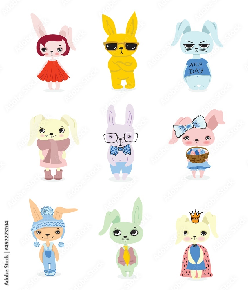 Happy Easter greeting card with cute rabbit. Vector illustration Happy Easter greeting card with cute rabbit. Vector illustration