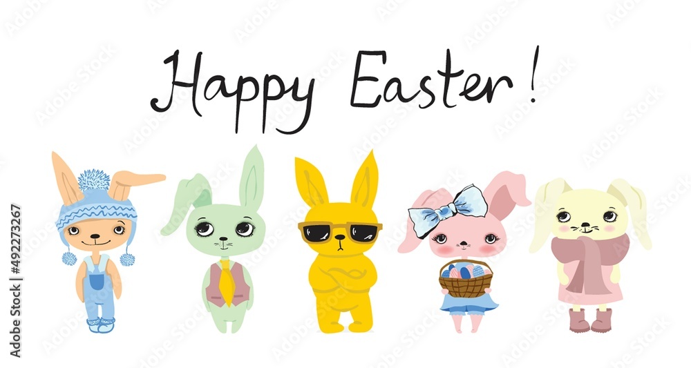 Happy Easter greeting card with cute rabbit. Vector illustration Happy Easter greeting card with cute rabbit. Vector illustration