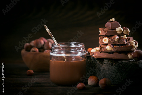 Homemade Chocolate Hazelnut Milk Spread on a dark Background