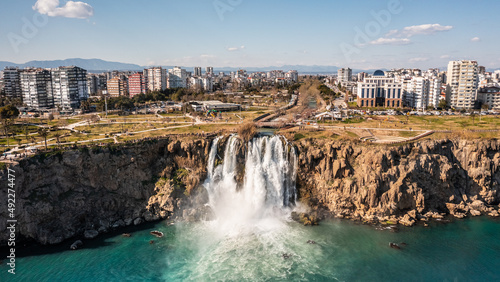 Aerial view of lower Duden Waterfalls in Antalya