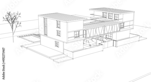 modern house architectural sketch 3d rendering