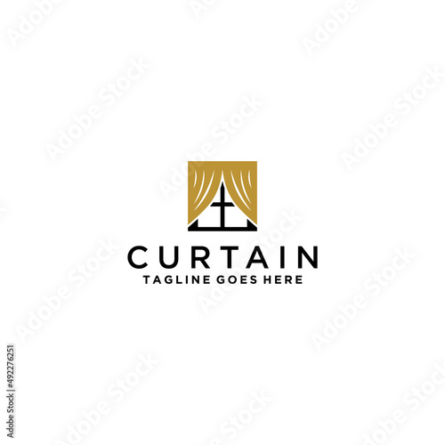 Curtain silk fabric vector design illustration logo template for interior home decor apartment hotel theatre exhibition textile logo design