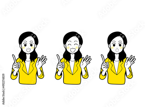 解説・説明をするスーツの女性のイラスト素材