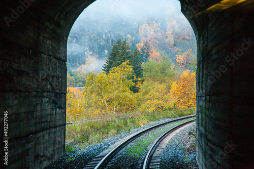 A section of the Canadian National Railway, emerging form a tunnel in Brittish Columbia.
