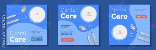 Dental care social media post, banner set, dentist salon business advertisement concept, healthy teeth marketing square ad, abstract print, isolated on background