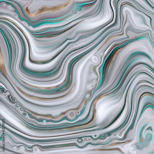 Abstract trendy turquoise blue green background template. Liquid marble agate abstract design with gold waves texture. Cover, invitation, banner, placard, brochure, poster, card, flyer. Illustration