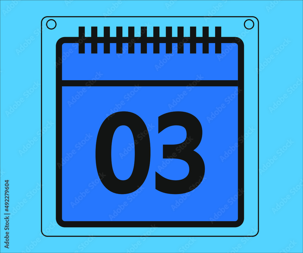 day 3. calendar vector design and illustration in blue. Drawing isolated white background day 3. calendar vector design and illustration in blue. Drawing isolated white background