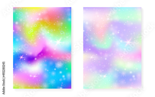 Kawaii background with rainbow princess gradient. Magic unicorn