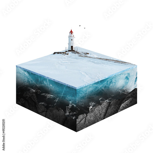 Lighthouse on frozen ice, model (vector)
