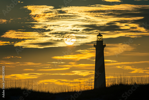 The Sun setting next to the Cape Hatteras Lighthouse 2