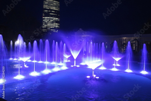 Colorful artistic fountain at night