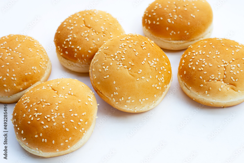 Hamburger buns with sesame on white background. Hamburger buns with sesame on white background.