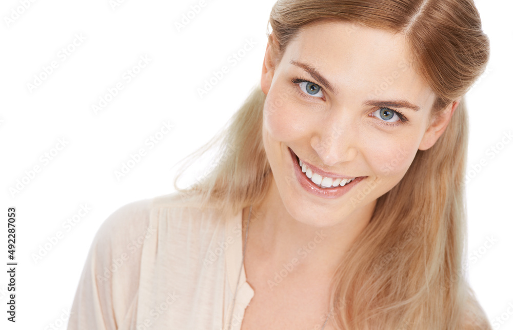 Shes got a carefree spirit. Studio portrait of an attractive young woman isolated on white. Shes got a carefree spirit. Studio portrait of an attractive young woman isolated on white.