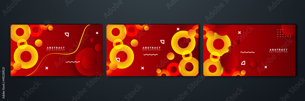 Obraz premium Red background with orange and yellow color composition in abstract. Abstract backgrounds with a combination of lines and circle dots can be used for your ad banners, sale banner template, and more