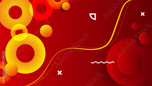 Red background with orange and yellow color composition in abstract. Abstract backgrounds with a combination of lines and circle dots can be used for your ad banners, sale banner template, and more