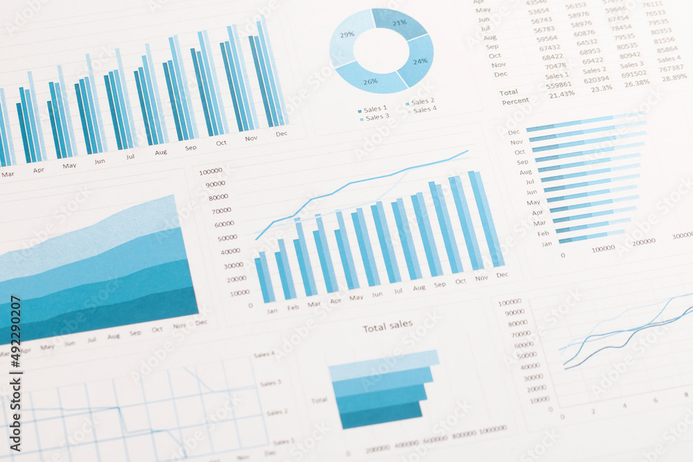Business graphs and charts on table. Financial development, Banking Account, Statistics Business graphs and charts on table. Financial development, Banking Account, Statistics