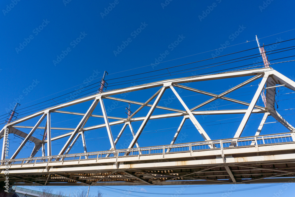 Scenery of the blue sky and the railway bridge of the train_02