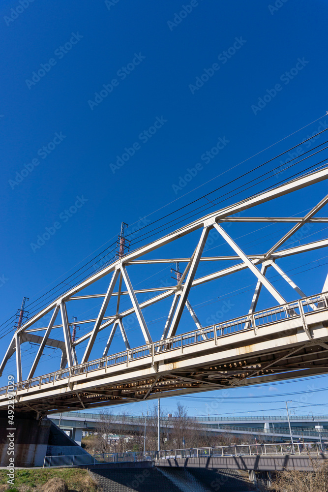 Scenery of the blue sky and the railway bridge of the train_03