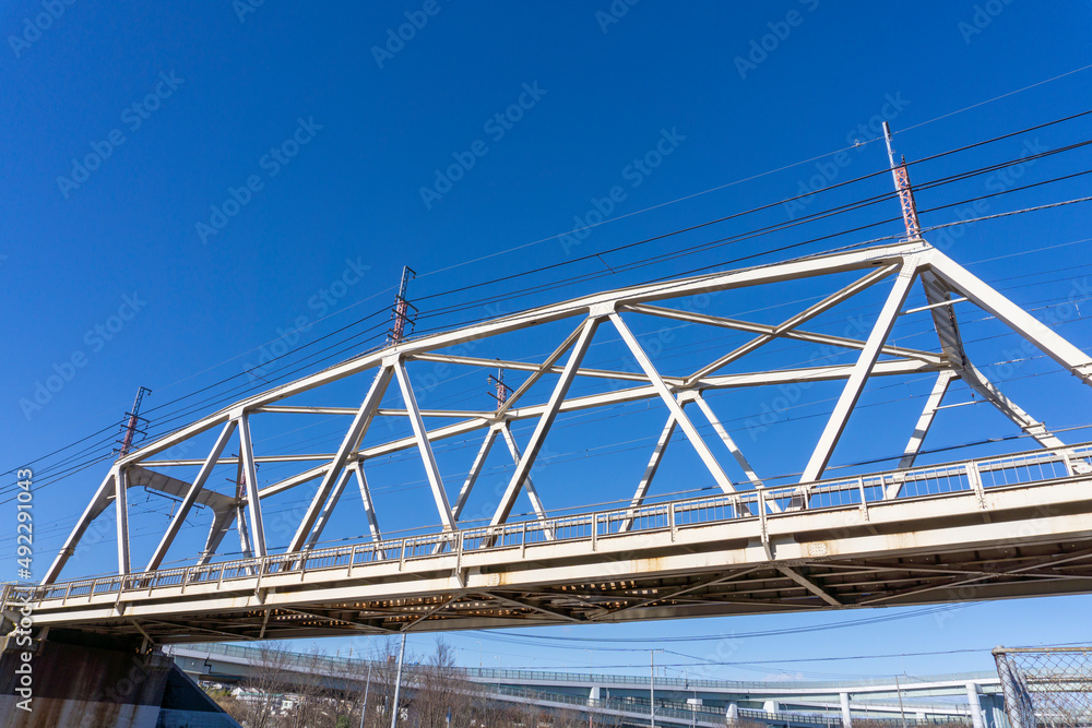 Scenery of the blue sky and the railway bridge of the train_05