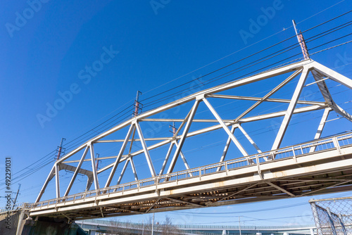 Scenery of the blue sky and the railway bridge of the train_04