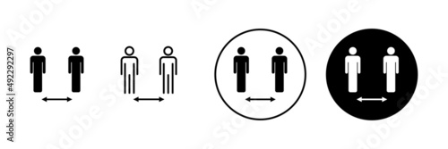 Social distance icons set. social distancing sign and symbol. self quarantine sign