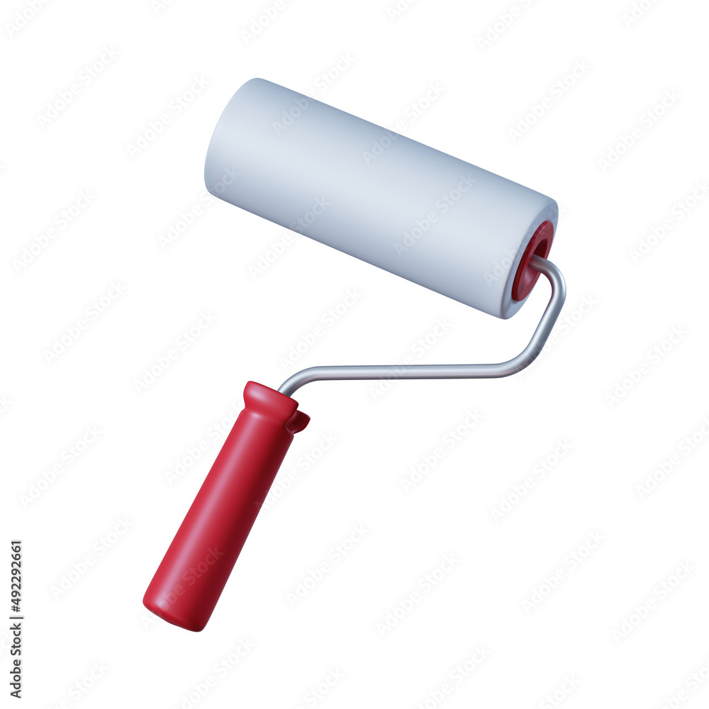 3d rendering, paint roller with red handle, painting tool isolated on white  background, construction clip art Illustration Stock | Adobe Stock