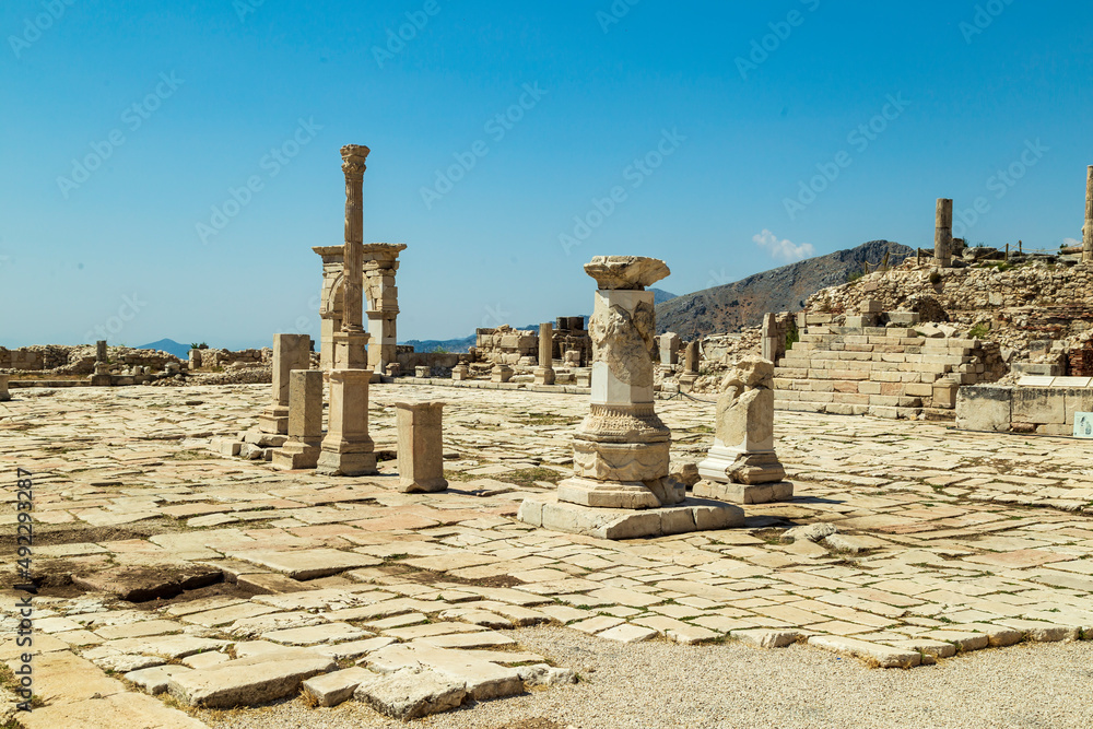 Columns and arches of ancient Roman agora at Sagalassos, Burdur Turkey. The Archaeological Site of Sagalassos