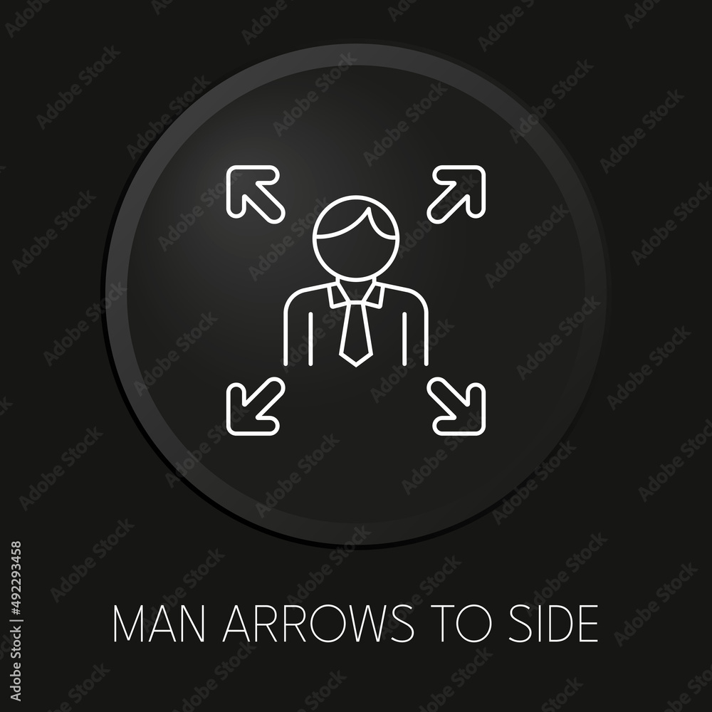 Man arrows to side minimal vector line icon on 3D button isolated on black background. Premium Vector. Man arrows to side minimal vector line icon on 3D button isolated on black background. Premium Vector.