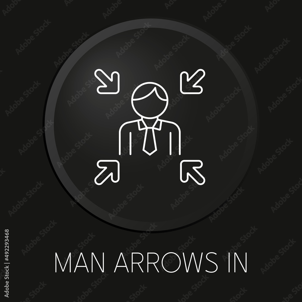 Man arrows in minimal vector line icon on 3D button isolated on black background. Premium Vector. Man arrows in minimal vector line icon on 3D button isolated on black background. Premium Vector.