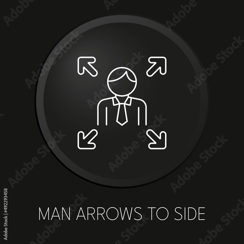  Man arrows to side minimal vector line icon on 3D button isolated on black background. Premium Vector.