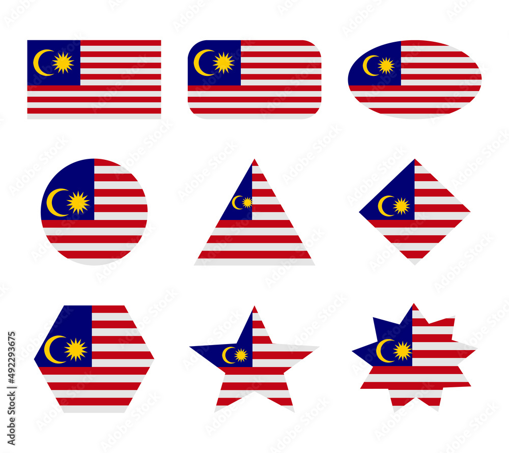 malasya set of flags with geometric shapes