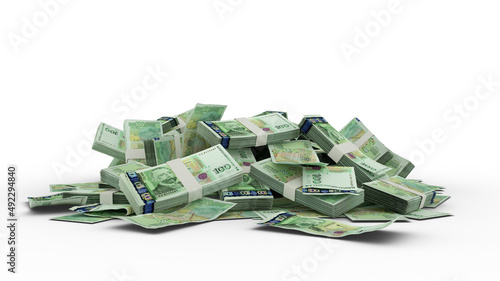 3D Stack of 100 Bulgarian lev notes isolated on white background