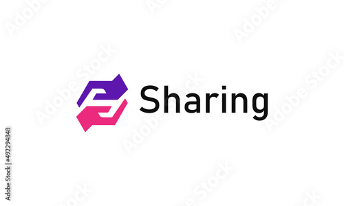 vector graphic illustration logo design for pictogram combination letter S for sharing and two hands with simple modern style